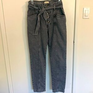 Sezane highwaisted tie denim trouser washed black Size : 8